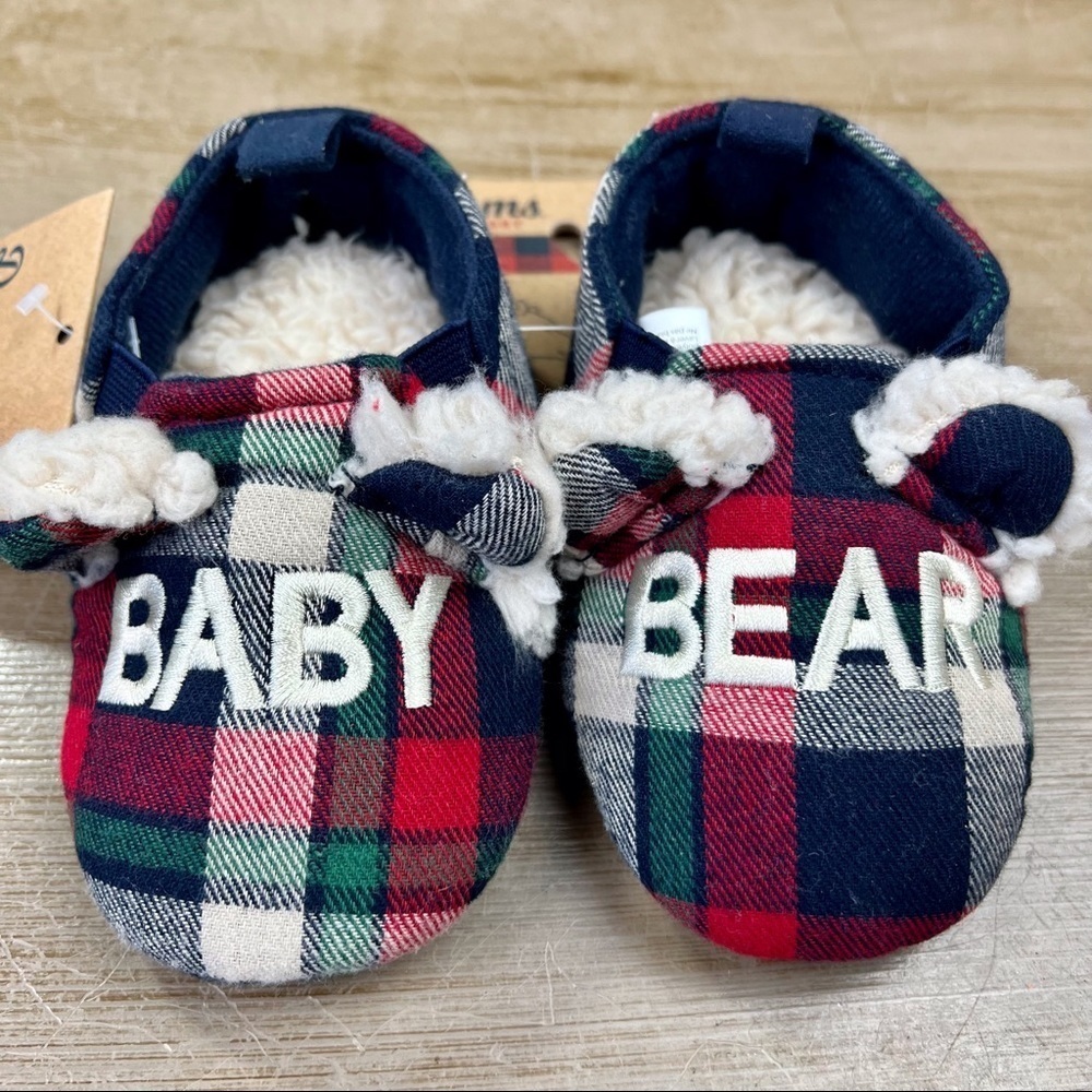 DearFoams Baby Bear Plaid Slippers Warm Cozy Sherpa Lining & Indoor/Outdoor Sole - Picture 7 of 11